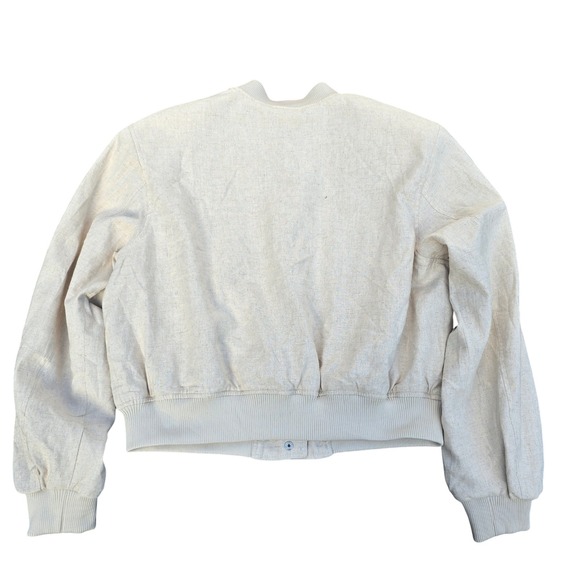 H&M Linen Blend Bomber Jacket, Snap Front Light Beige Lightweight Women's Large - Picture 6 of 7